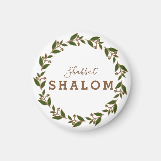 Fridge Magnet Shabbat Shalom Green Brown Wreath (Voorkant)