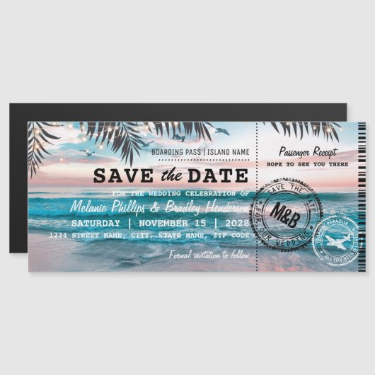 Fridge Save the Date Tropical Beach Palm Trees Magnetische Uitnodiging (Voorkant / Achterkant)