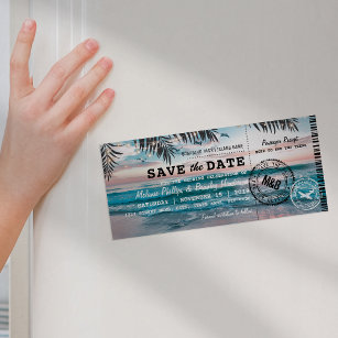 Fridge Save the Date Tropical Beach Palm Trees Magnetische Uitnodiging