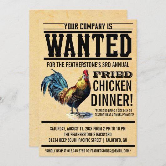 Fried Chicken Dinner Party-uitnodigingen Kaart (Voorkant / Achterkant)