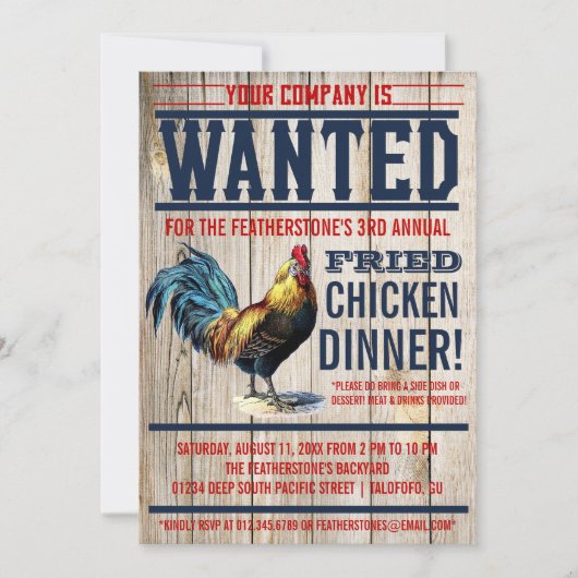 Fried Chicken Dinner Party-uitnodigingen Kaart (Voorkant)