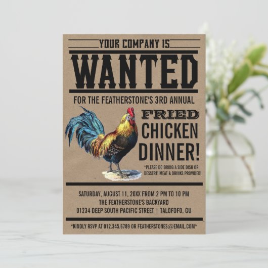 Fried Chicken Dinner Party-uitnodigingen Kaart (Staand voorkant)