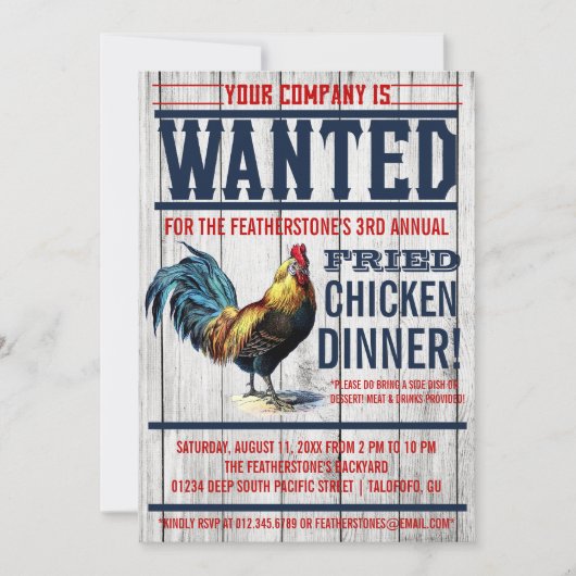Fried Chicken Dinner Party-uitnodigingen Kaart (Voorkant)