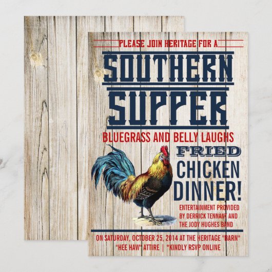 Fried Chicken Dinner Party-uitnodigingen Kaart (Voorkant / Achterkant)