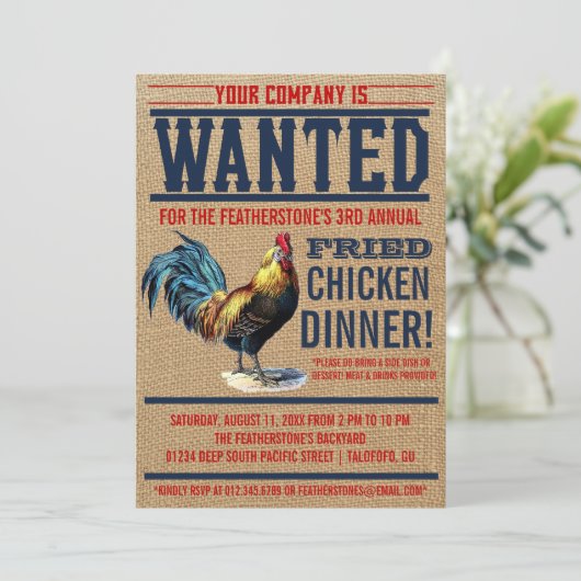 Fried Chicken Dinner Party-uitnodigingen Kaart (Staand voorkant)