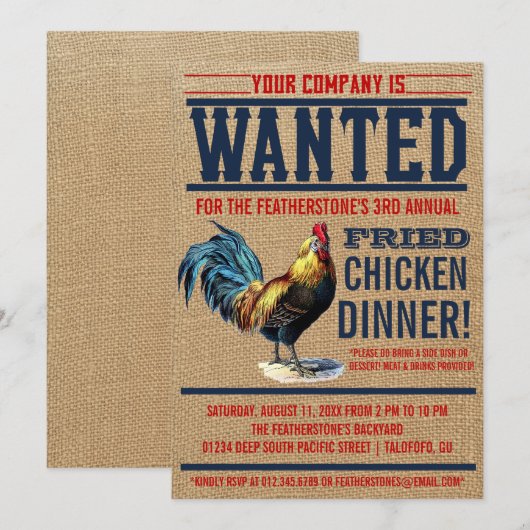 Fried Chicken Dinner Party-uitnodigingen Kaart (Voorkant / Achterkant)