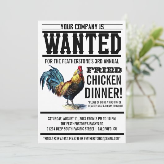 Fried Chicken Dinner Party-uitnodigingen Kaart (Staand voorkant)