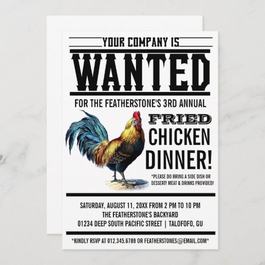 Fried Chicken Dinner Party-uitnodigingen Kaart (Voorkant / Achterkant)