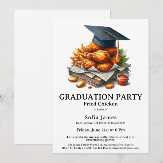 Fried Chicken Graduation Party Celebration Kaart (Voorkant / Achterkant)