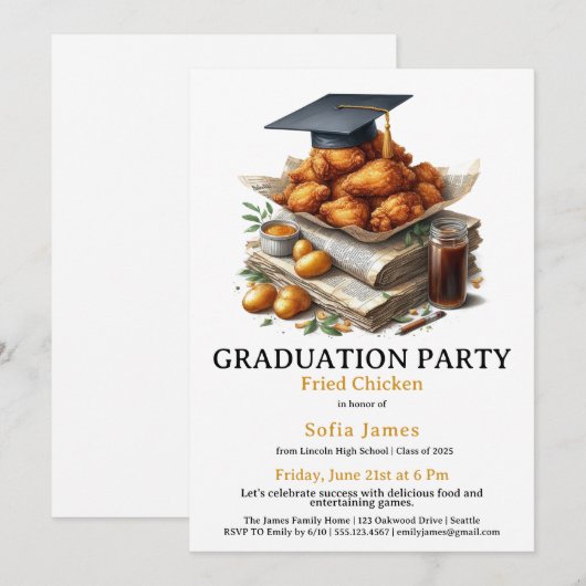 Fried Chicken Graduation Party Celebration Kaart (Voorkant / Achterkant)