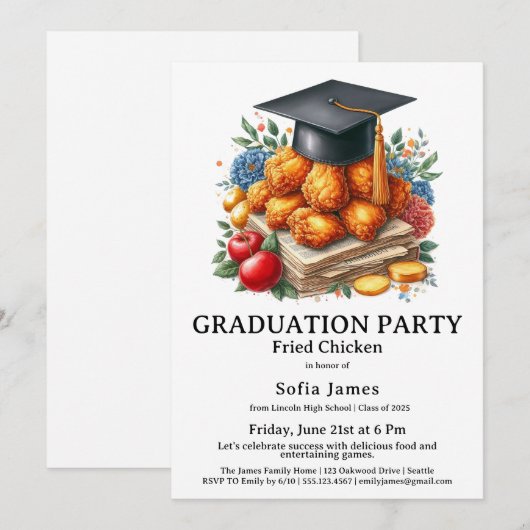 Fried Chicken Graduation Party Celebration Kaart (Voorkant / Achterkant)