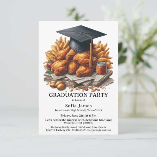 Fried Chicken Graduation Party Celebration Kaart (Staand voorkant)
