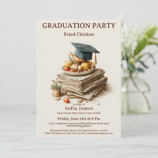 Fried Chicken Graduation Party Celebration Kaart (Staand voorkant)