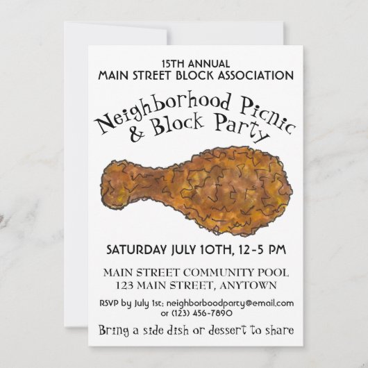 Fried Chicken Leg Picnic Cookout Block Kaart (Voorkant)