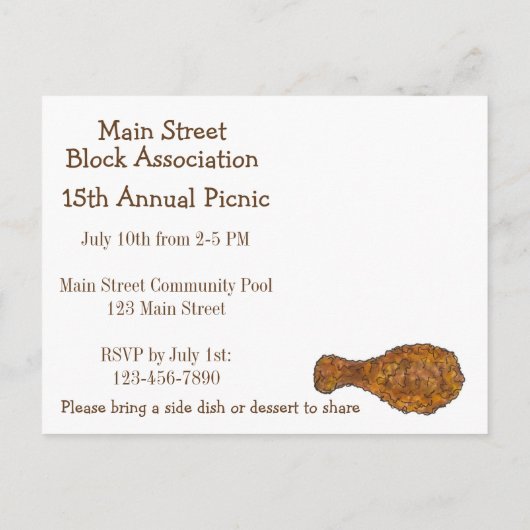 Fried Chicken Picnic Cookout Party Invitation Uitnodiging Briefkaart (Achterkant)
