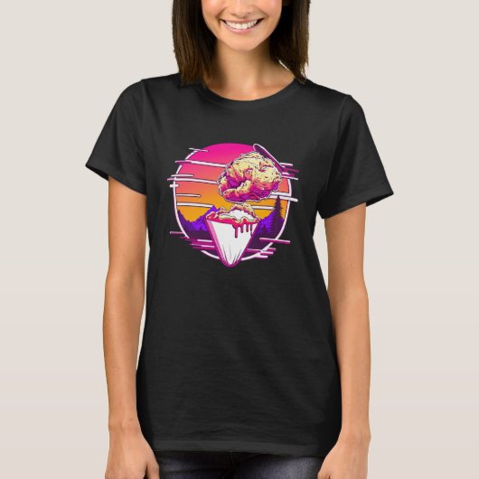 Fried Chicken Synthwave 80s Retrowave Aesthetic T-shirt (Voorkant)