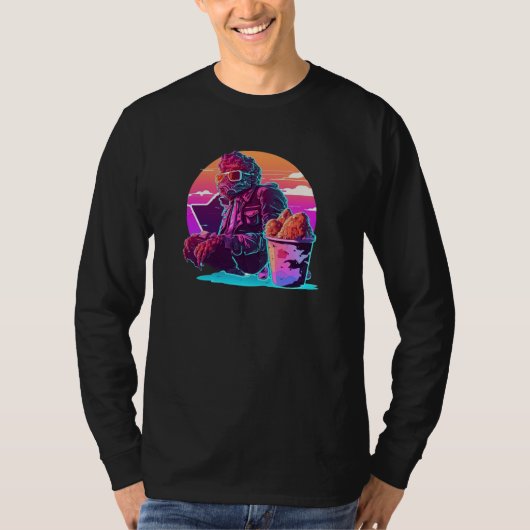 Fried Chicken Synthwave 80s Retrowave Aesthetic T-shirt (Voorkant)