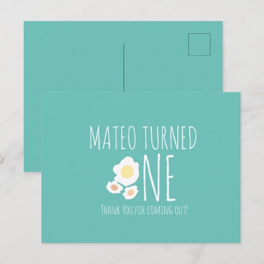 Fried Egg First Birthday Dank je Briefkaart (Voorkant / Achterkant)