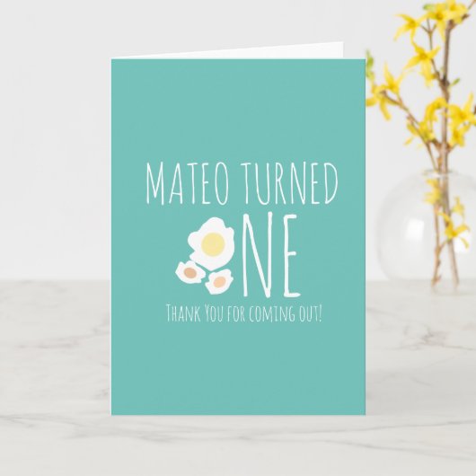 Fried Egg First Birthday Dank je Kaart (Gele Bloem)