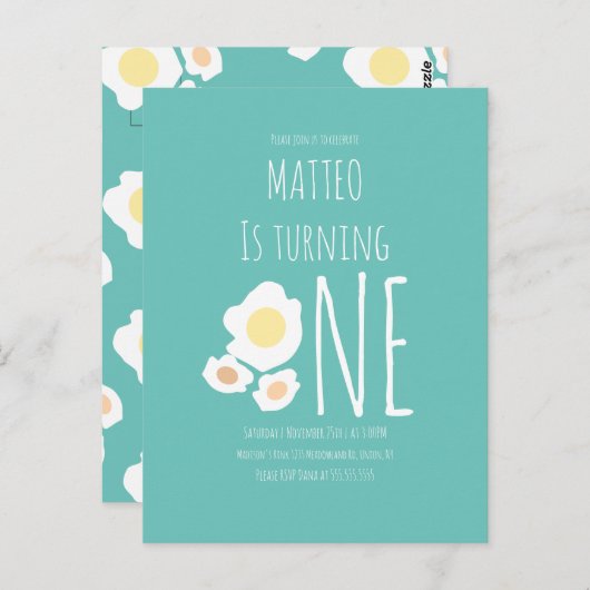 Fried Egg First Birthday Invitation Briefkaart (Voorkant / Achterkant)