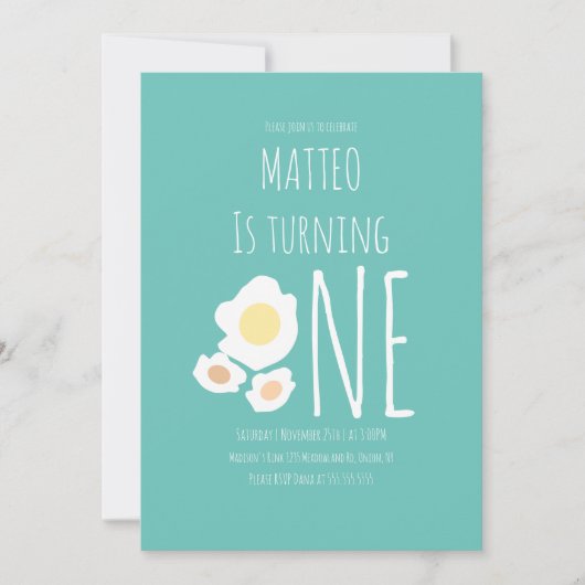 Fried Egg First Birthday Invitation Kaart (Voorkant)