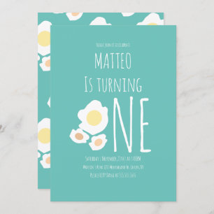 Fried Egg First Birthday Invitation Kaart