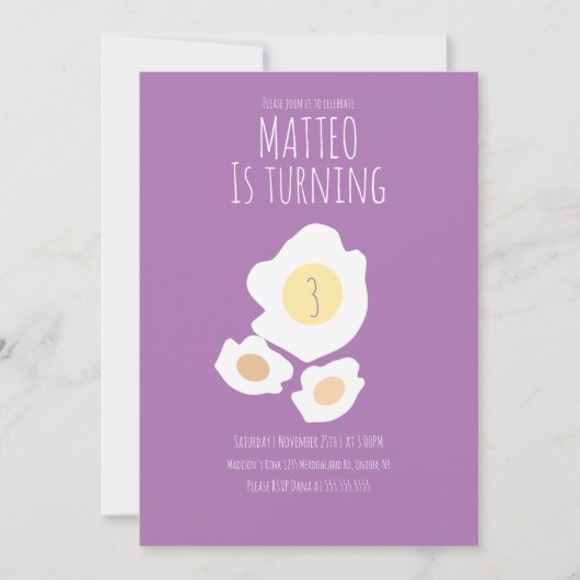 Fried Egg Turning Three Birthday Invitation Kaart (Voorkant)