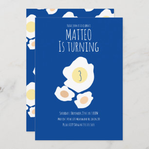 Fried Egg Turning Three Birthday Invitation Kaart