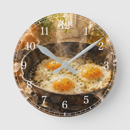 Fried Eggs in a Pan Wall Clock — Fun Kitchen Desig Ronde Klok (Voorkant)