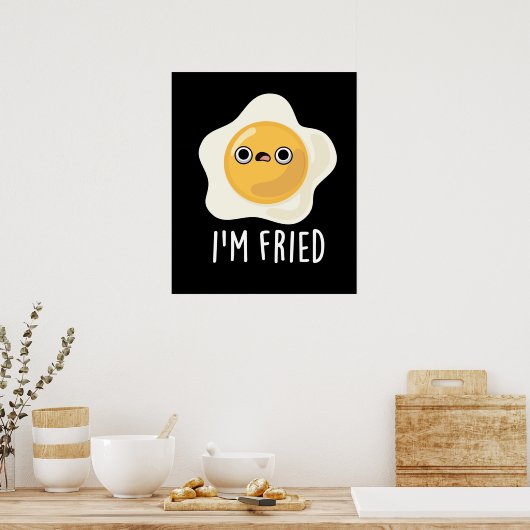 Fried Funny Fried Egg Pun Dark BG Poster (Keuken)