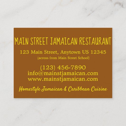 Fried Plantains Jamaican Restaurant Food Cuisine Visitekaartje (Achterkant)