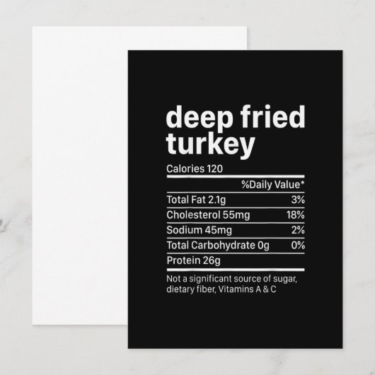 Fried Turkey Thanksgiving voedingsingrediënten Nu Kaart (Voorkant / Achterkant)