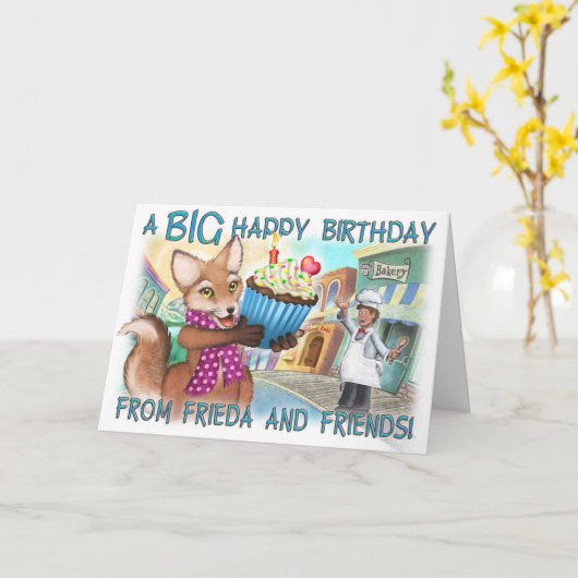 Frieda Tails Verjaardag Kaart (Gele Bloem)