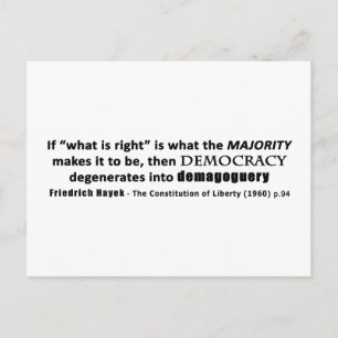 Friedrich Hayek Quote Democracy & Demagoguery Briefkaart