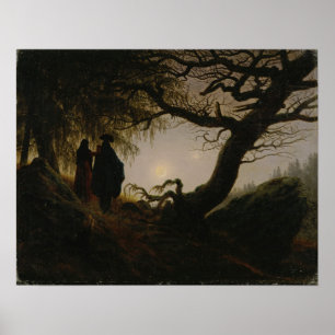 Friedrich - Man en vrouw die Moon 1824 overwegen Poster
