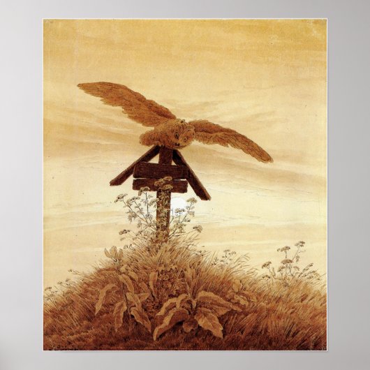 Friedrich - Owl on Grave 1837 Poster (Voorkant)
