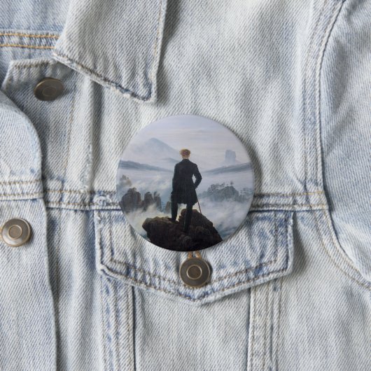 Friedrich's Wanderer boven het Zee Fog Ronde Button 7,6 Cm (In situ)