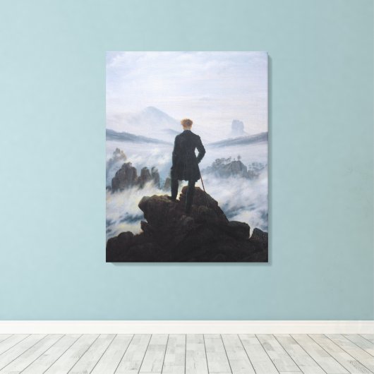 Friedrich's Wanderer boven het zee mist Canvas Afdruk (Insitu (Houten vloer))