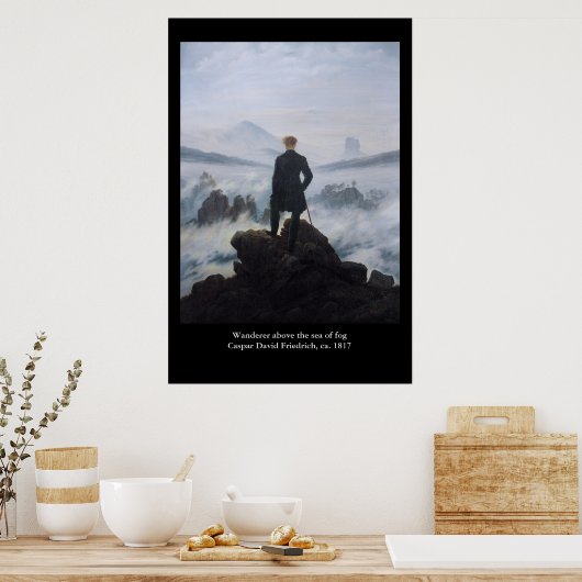 Friedrich's Wanderer boven het zee mist Poster (Keuken)