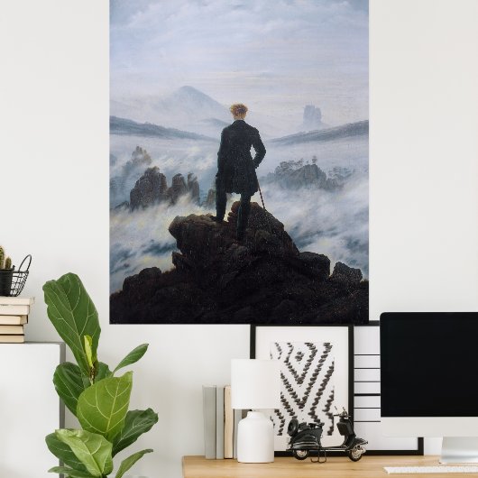 Friedrich's Wanderer boven het zee mist Poster (Thuiskantoor)