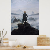 Friedrich's Wanderer boven het zee mist Poster (Keuken)