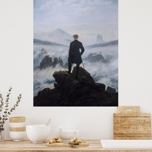 Friedrich's Wanderer boven het zee mist Poster (Keuken)