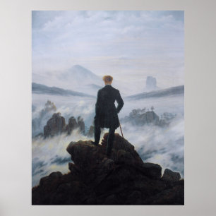 Friedrich's Wanderer boven het zee mist Poster