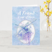 Friend Birthday Blue Dragonfly Waterverf Art Kaart (Gele Bloem)