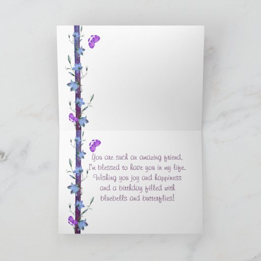 Friend Birthday Bluebells and Butterflies Card Kaart (Binnen)