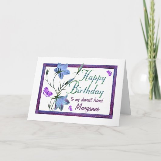 Friend Birthday Bluebells and Butterflies Card Kaart (Voorkant)