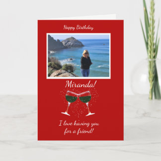 Friend Birthday Custom Photo Funny Wine Kaart