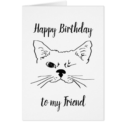 Friend Birthday Humor Quote Winking Cat Fun (Voorkant)