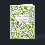 Friend Birthday Scattered Leaves Kaart<br><div class="desc">Een verjaardagskaart voor je vriend. Een mooie kaart om verjaardagswensen te sturen. Zeg gelukkige verjaardag met een kaart vol verspreide bladeren en bloemen. Een ongebruikelijke kaart voor een mooie dame.</div>