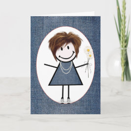 Friend Birthday Stick Figuur Girl met Daisies Kaart